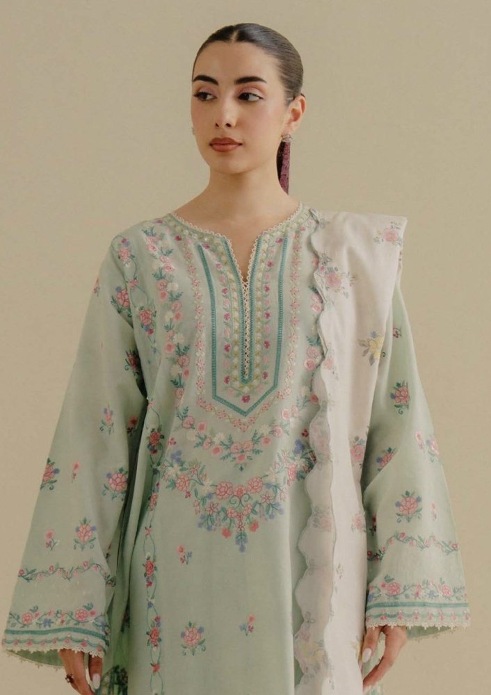 Lawn - 3PC Embroidered Shirt with Digital Printed Jacquard Dupatta - 1386 - Sapphire Studios