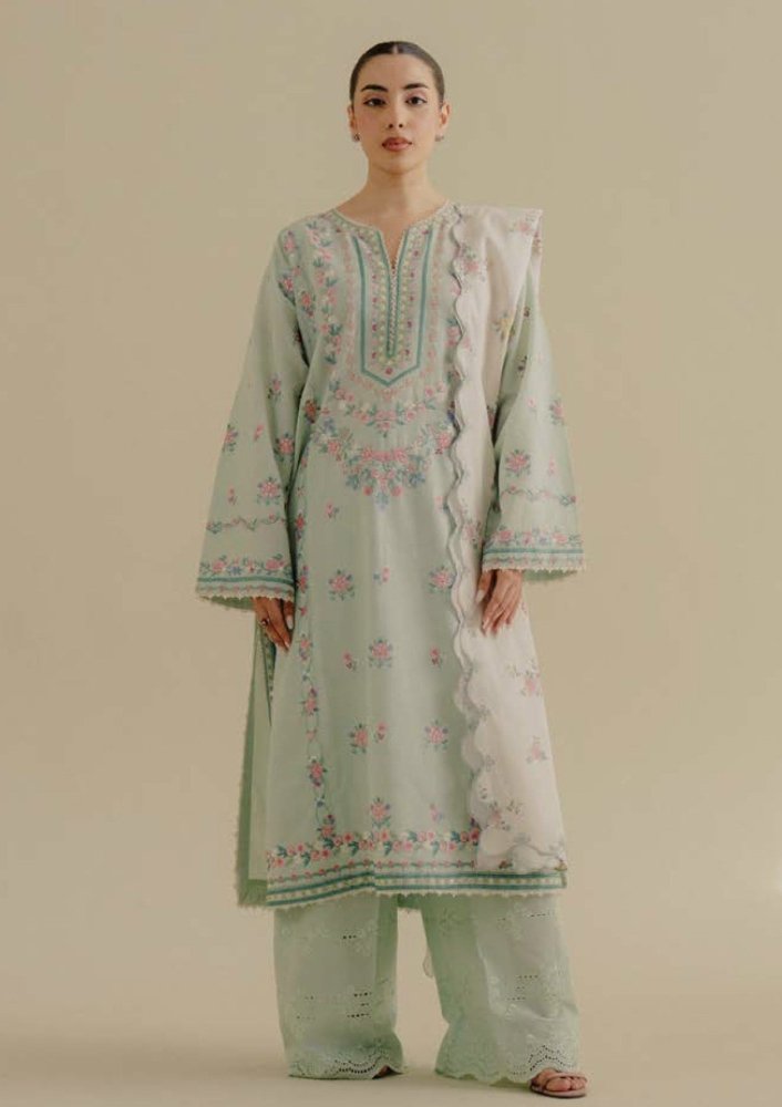 Lawn - 3PC Embroidered Shirt with Digital Printed Jacquard Dupatta - 1386 - Sapphire Studios