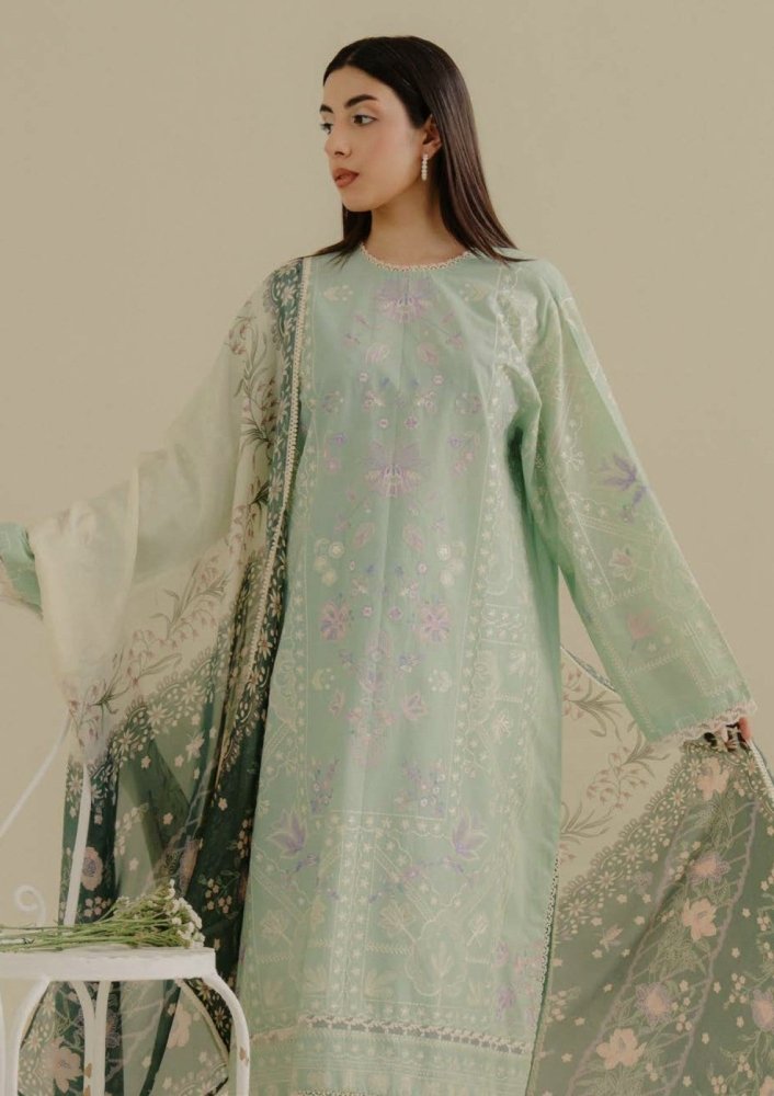Lawn - 3PC Embroidered Shirt with Digital Printed Jacquard Dupatta - 1388 - Sapphire Studios