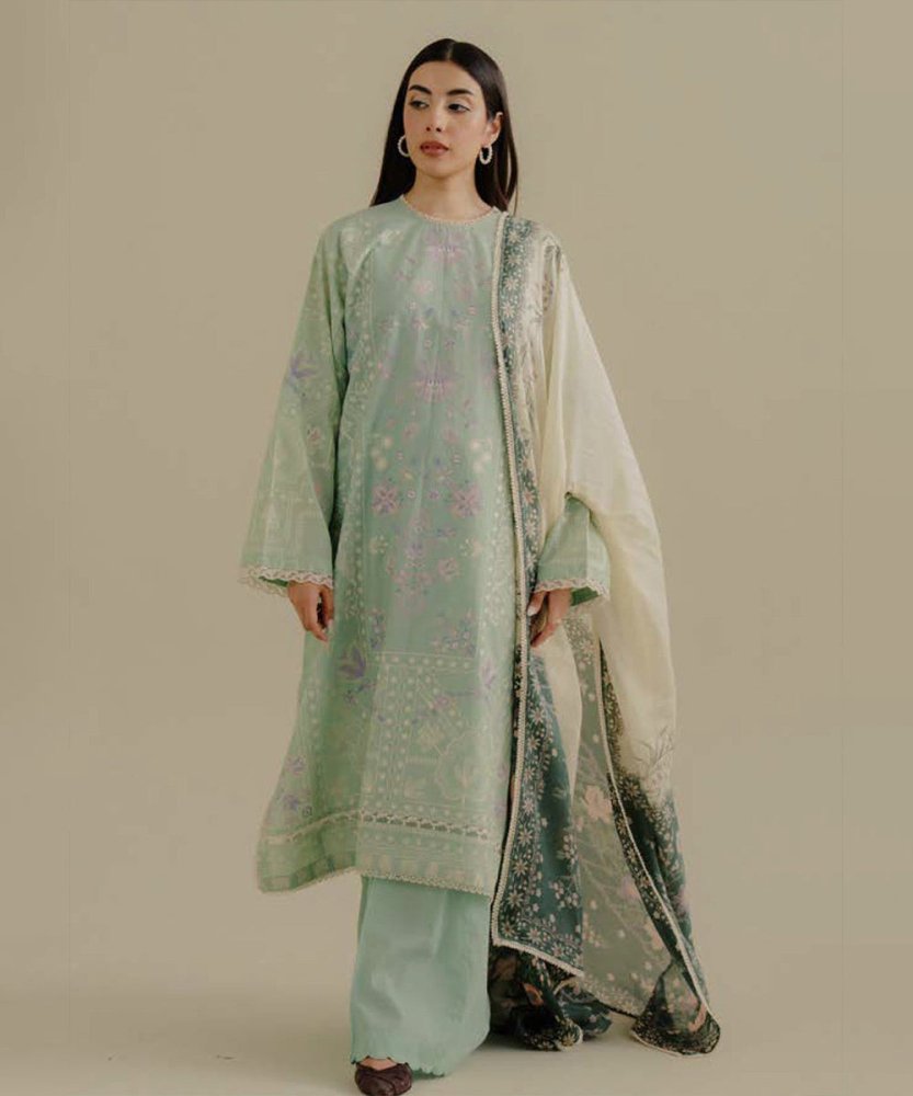 Lawn - 3PC Embroidered Shirt with Digital Printed Jacquard Dupatta - 1388 - Sapphire Studios