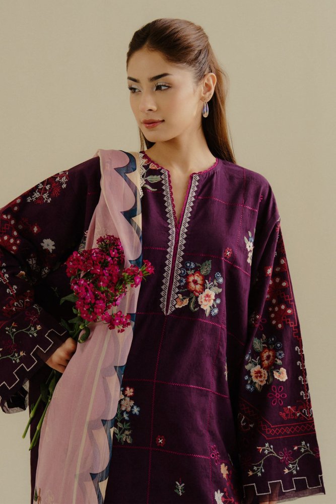 Lawn - 3PC Embroidered Shirt with Digital Printed Jacquard Dupatta - 1406 - Sapphire Studios