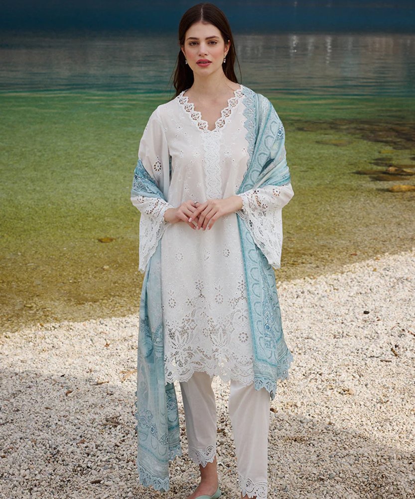 Lawn - 3PC Embroidered Shirt with Digital Printed Jacquard Dupatta - 1407 - Sapphire Studios