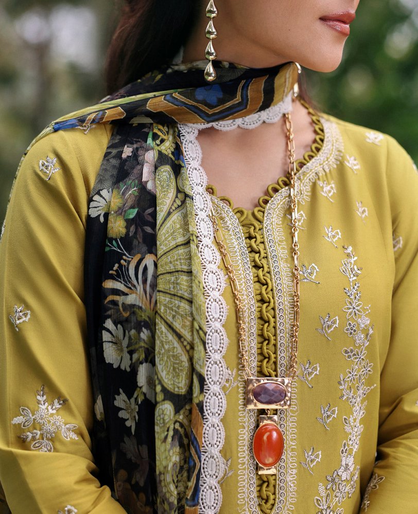Lawn - 3PC Embroidered Shirt with Digital Printed Jacquard Dupatta - 1423 - Sapphire Studios