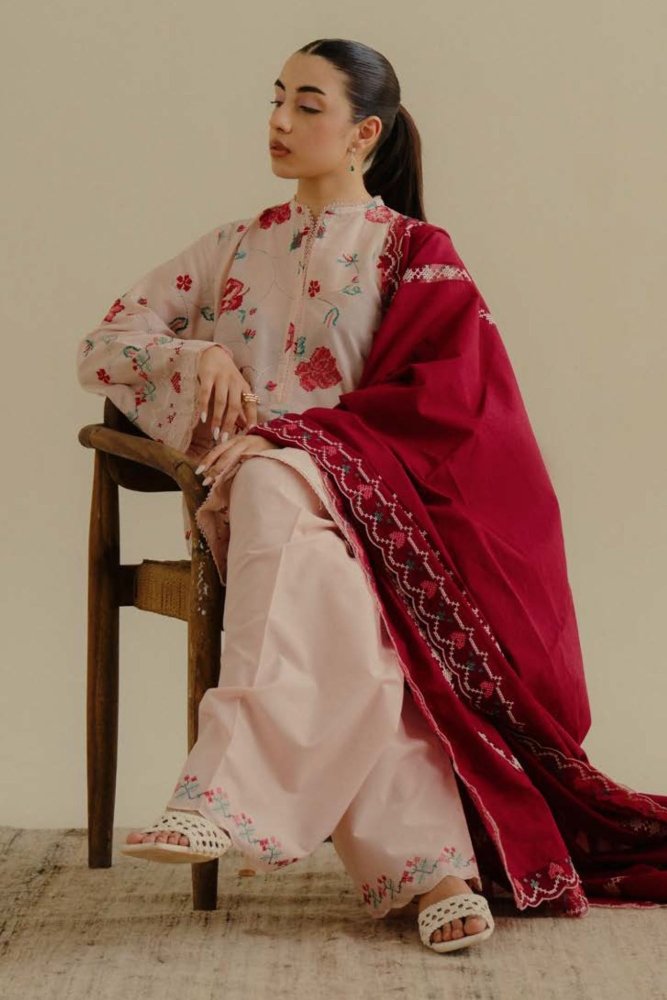 Lawn - 3PC Embroidered Shirt with Lawn Embroidered Dupatta - 1393 - Sapphire Studios