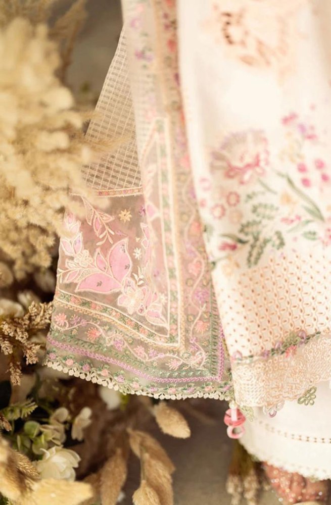 Lawn - 3PC Embroidered Shirt with Organza Embroidered Dupatta - 1379 - Sapphire Studios