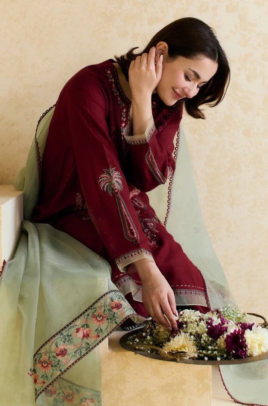 Lawn - 3PC Embroidered Shirt with Organza Embroidered Dupatta - 1425 - Sapphire Studios