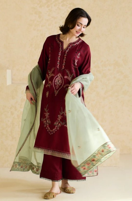 Lawn - 3PC Embroidered Shirt with Organza Embroidered Dupatta - 1425 - Sapphire Studios