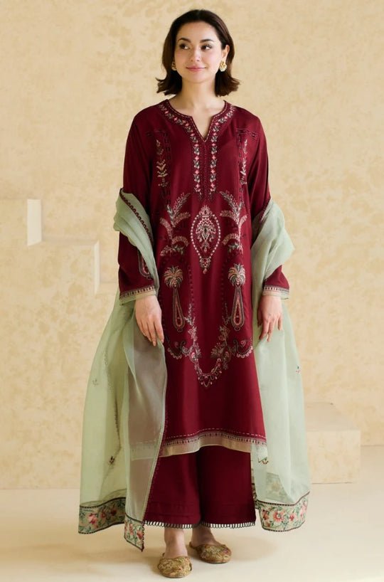 Lawn - 3PC Embroidered Shirt with Organza Embroidered Dupatta - 1425 - Sapphire Studios