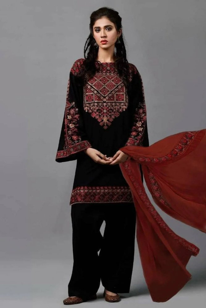 Linen 3PC Embroidered Shirt with Chiffon Embroidered Dupatta - 1009 - Sapphire Studios