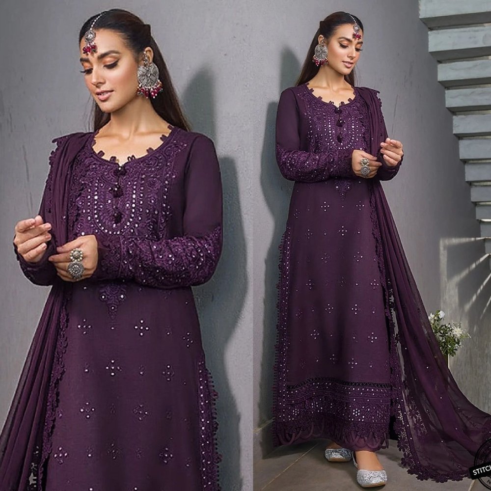 Linen 3PC Embroidered Shirt with Chiffon Embroidered Dupatta - 268 - Sapphire Studios