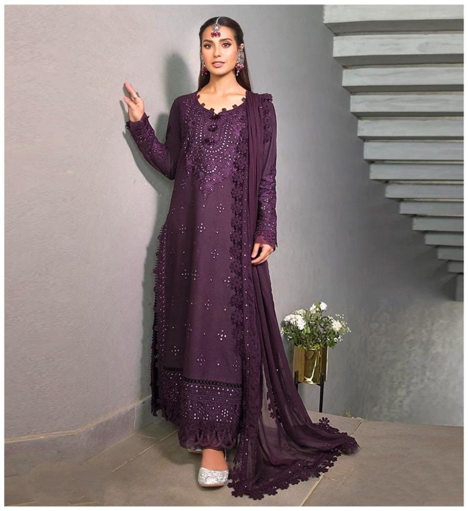 Linen 3PC Embroidered Shirt with Chiffon Embroidered Dupatta - 268 - Sapphire Studios