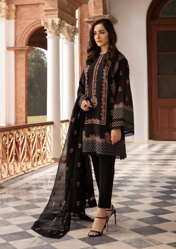 Linen - 3PC Embroidered Shirt with Chiffon Embroidered Dupatta - 3419 - Sapphire Studios