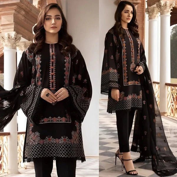 Linen - 3PC Embroidered Shirt with Chiffon Embroidered Dupatta - 3419 - Sapphire Studios