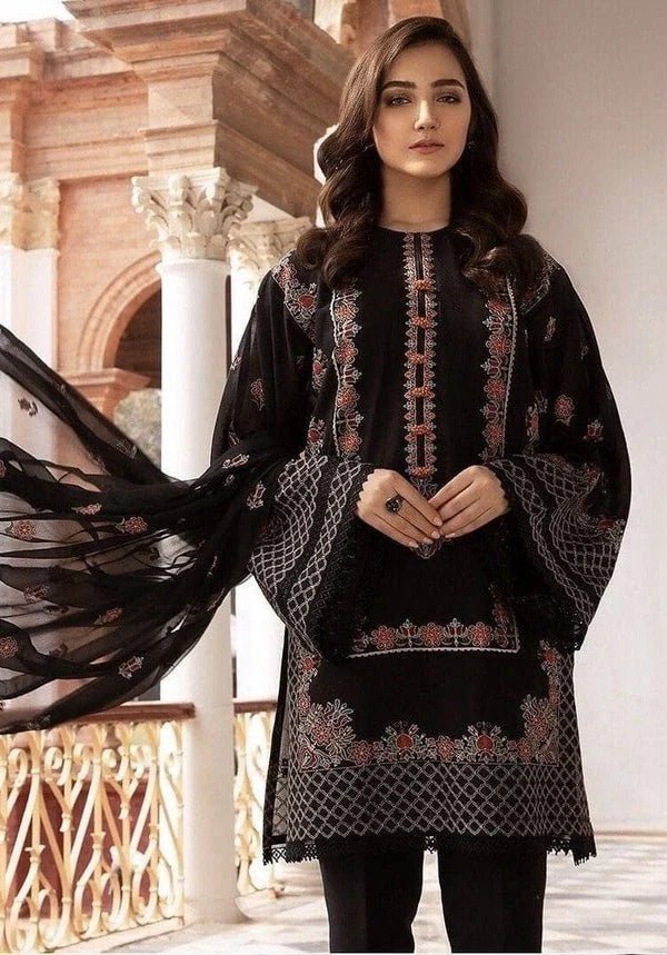 Linen - 3PC Embroidered Shirt with Chiffon Embroidered Dupatta - 3419 - Sapphire Studios