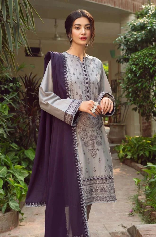 Linen 3PC Embroidered Shirt with Chiffon Embroidered Dupatta - 578 - Sapphire Studios