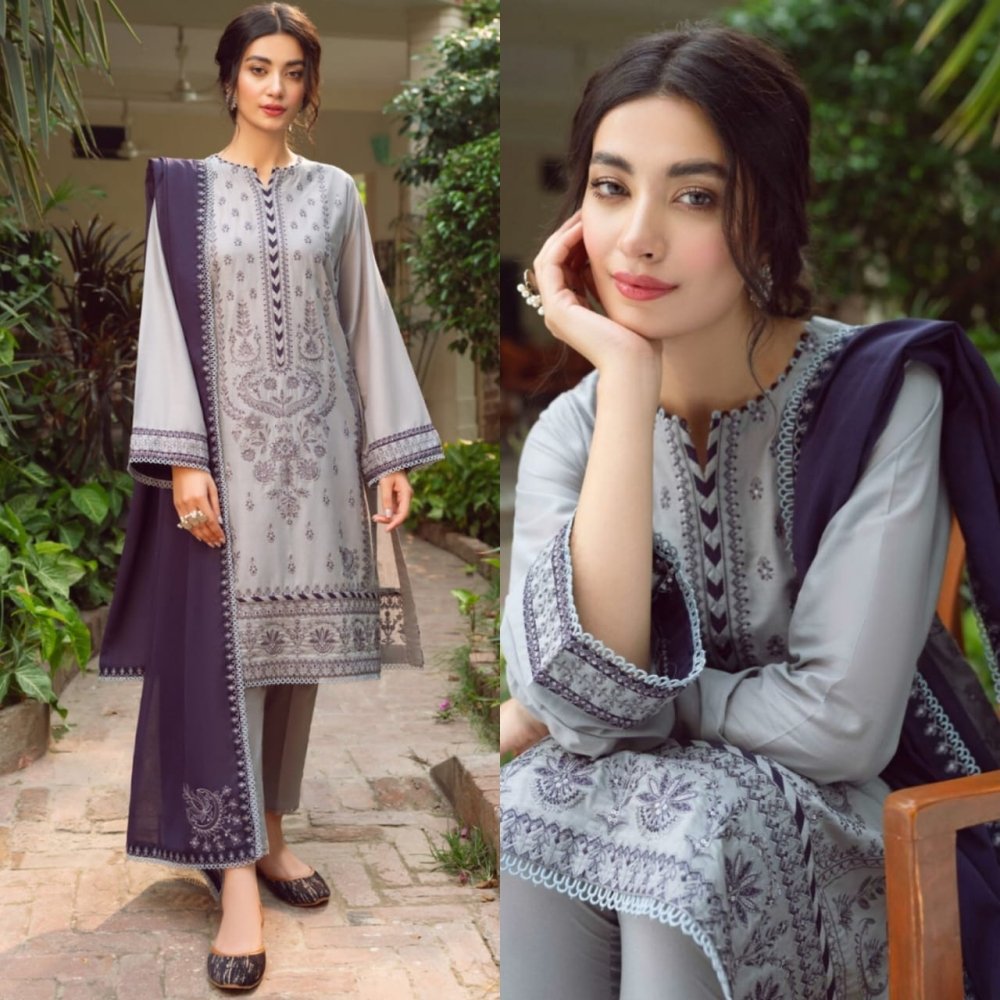 Linen 3PC Embroidered Shirt with Chiffon Embroidered Dupatta - 578 - Sapphire Studios