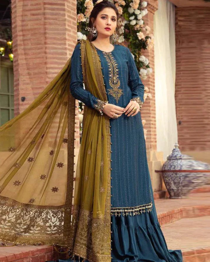 Linen 3PC Embroidered Shirt with Chiffon Embroidered Dupatta - 983 - Sapphire Studios