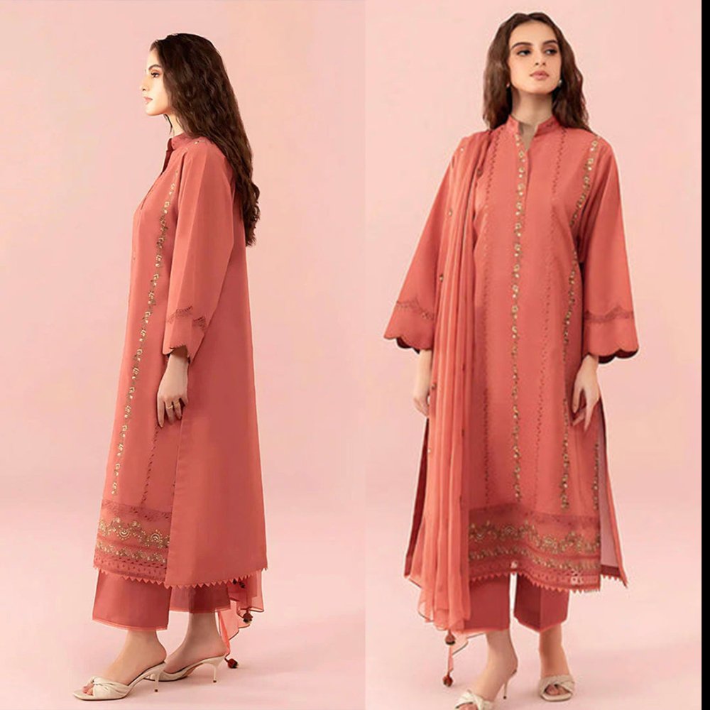 Linen 3PC Embroidered With Chiffon Embroidered Dupatta - 1319 - Sapphire Studios