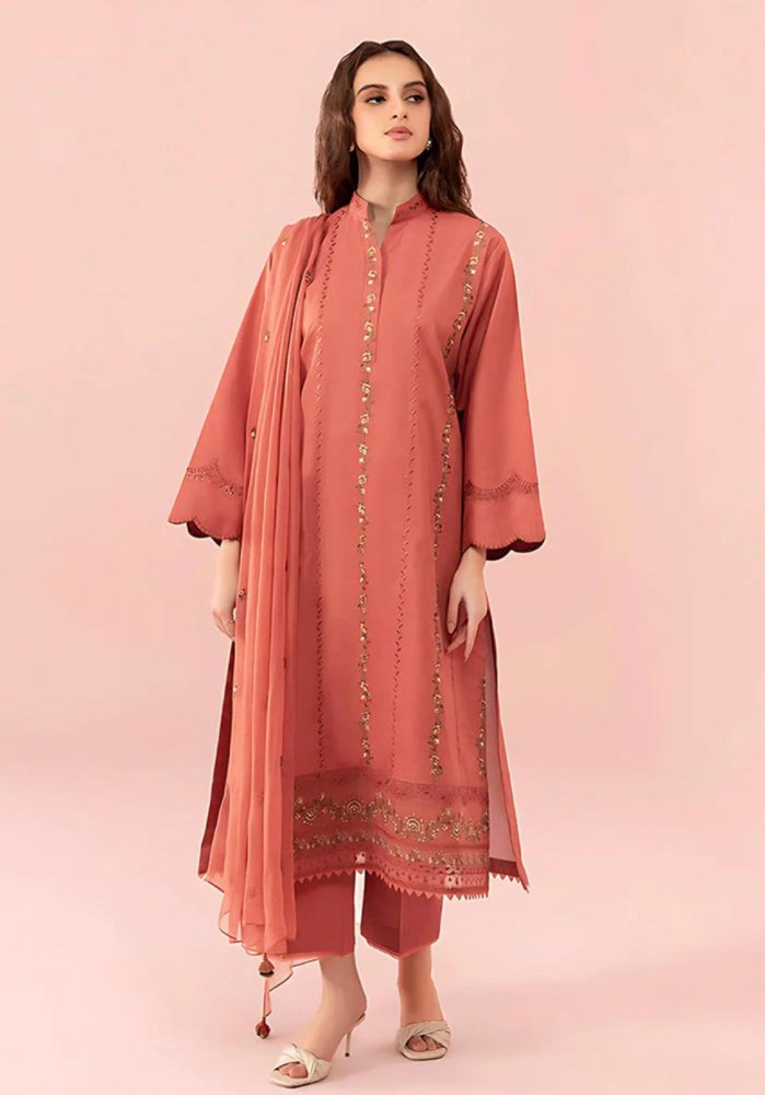 Linen 3PC Embroidered With Chiffon Embroidered Dupatta - 1319 - Sapphire Studios