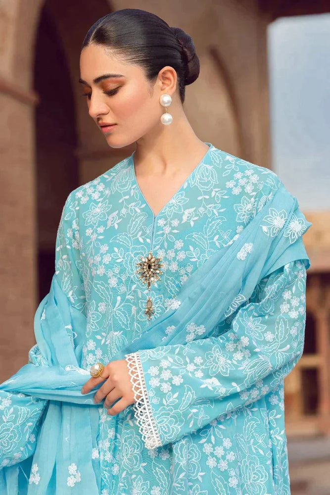 Linen 3PC Embroidered With Chiffon Embroidered Dupatta - 674 - Sapphire Studios