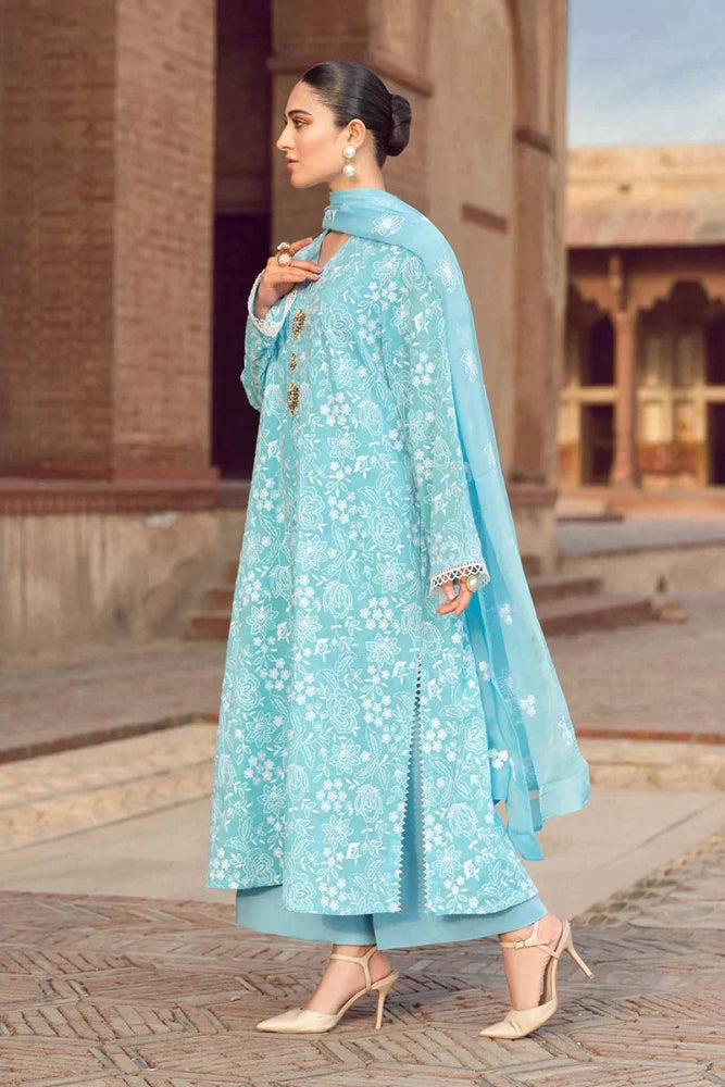Linen 3PC Embroidered With Chiffon Embroidered Dupatta - 674 - Sapphire Studios