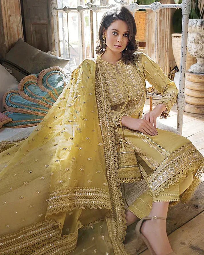 Linen 3PC Embroidered with Organza Sequins Embroidered Dupatta - 583 - Sapphire Studios