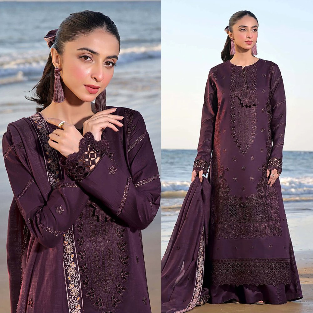 Sapphire Studio Dhanak 3PC Embroidered With Dhanak Embroidered Dupatta - 176 - Sapphire Studios