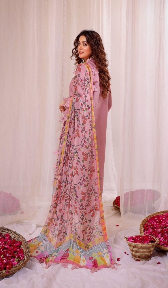 Sapphire Studio Dhanak 3PC Embroidered With Digital Printed Shawl - 664 - Sapphire Studios