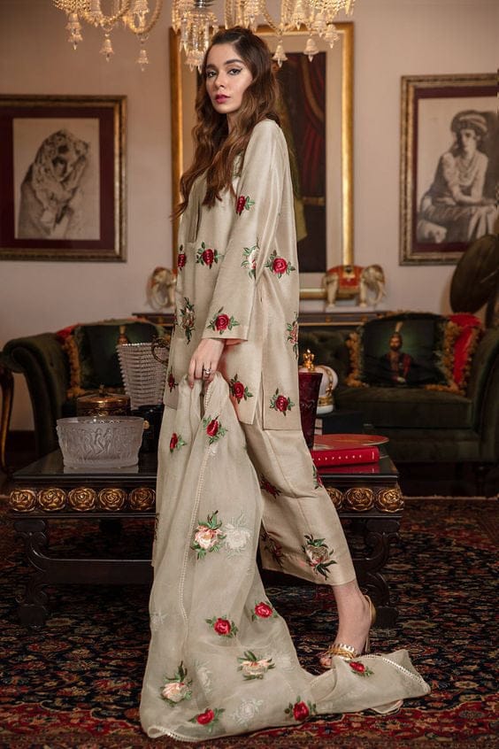 Silk 3PC Embroidered With Organza Embroidered Dupatta - 1316 - Sapphire Studios