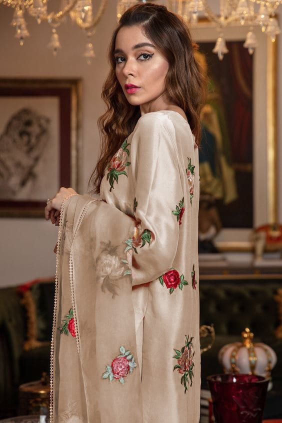 Silk 3PC Embroidered With Organza Embroidered Dupatta - 1316 - Sapphire Studios