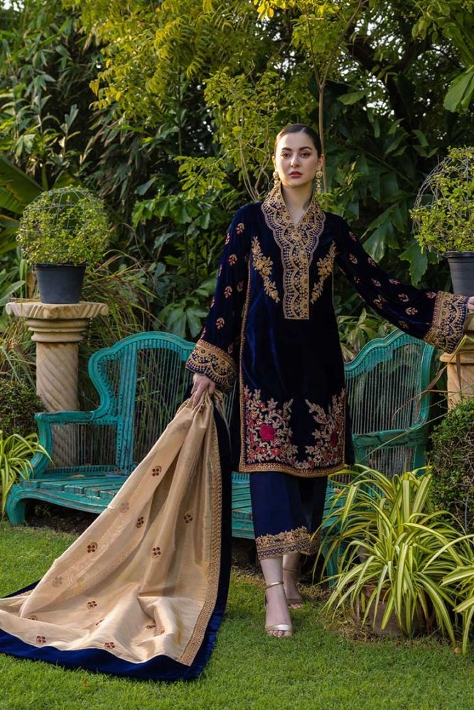 Velvet - 3pc Embroidered with Masoori Embroidered Dupatta - 954 - Sapphire Studios