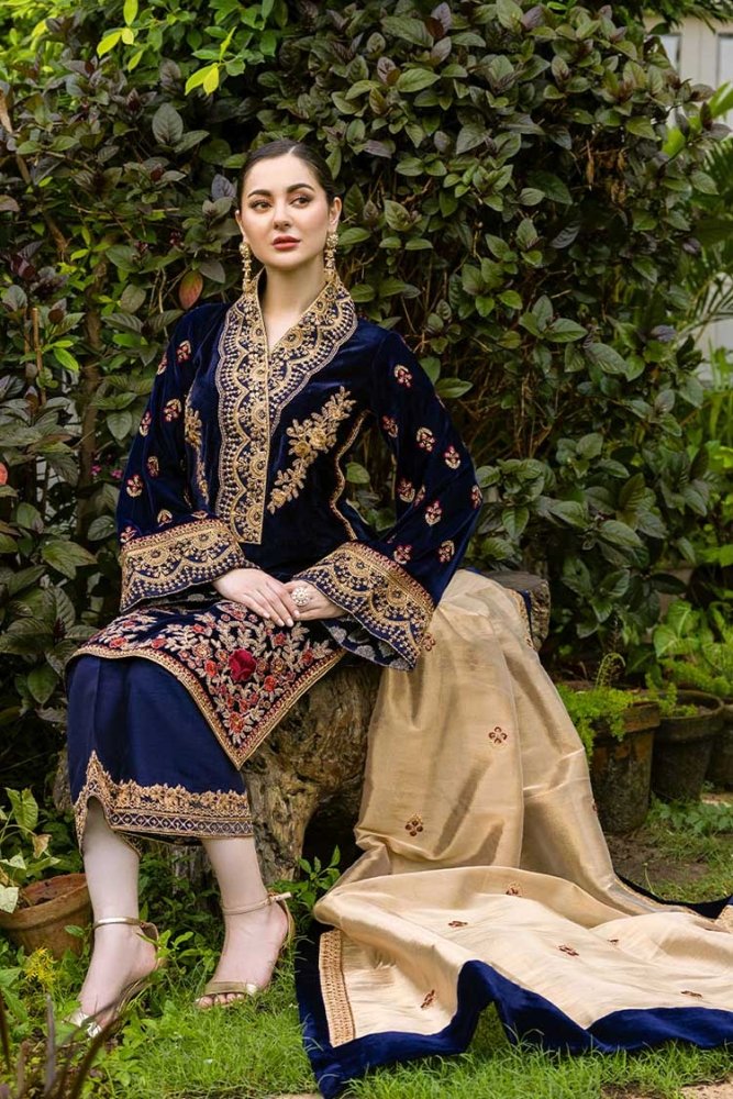 Velvet - 3pc Embroidered with Masoori Embroidered Dupatta - 954 - Sapphire Studios