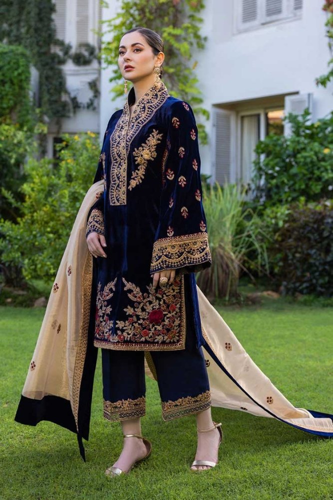 Velvet - 3pc Embroidered with Masoori Embroidered Dupatta - 954 - Sapphire Studios