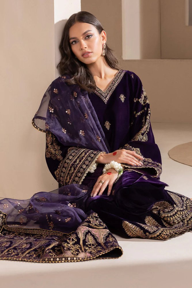 Velvet - 3pc Embroidered with Organza Embroidered Dupatta - 953 - Sapphire Studios