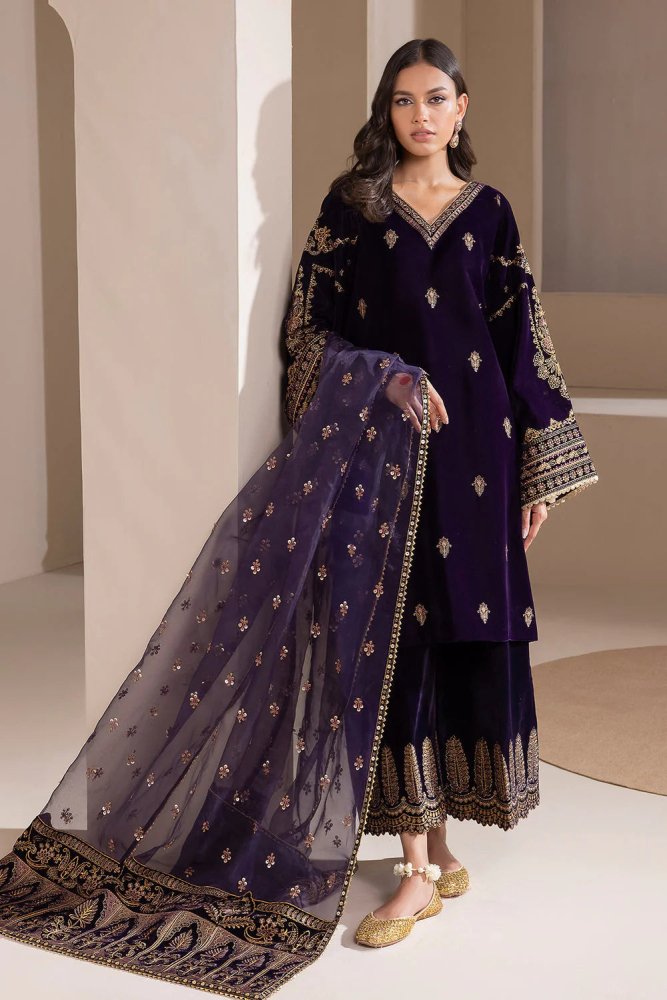 Velvet - 3pc Embroidered with Organza Embroidered Dupatta - 953 - Sapphire Studios