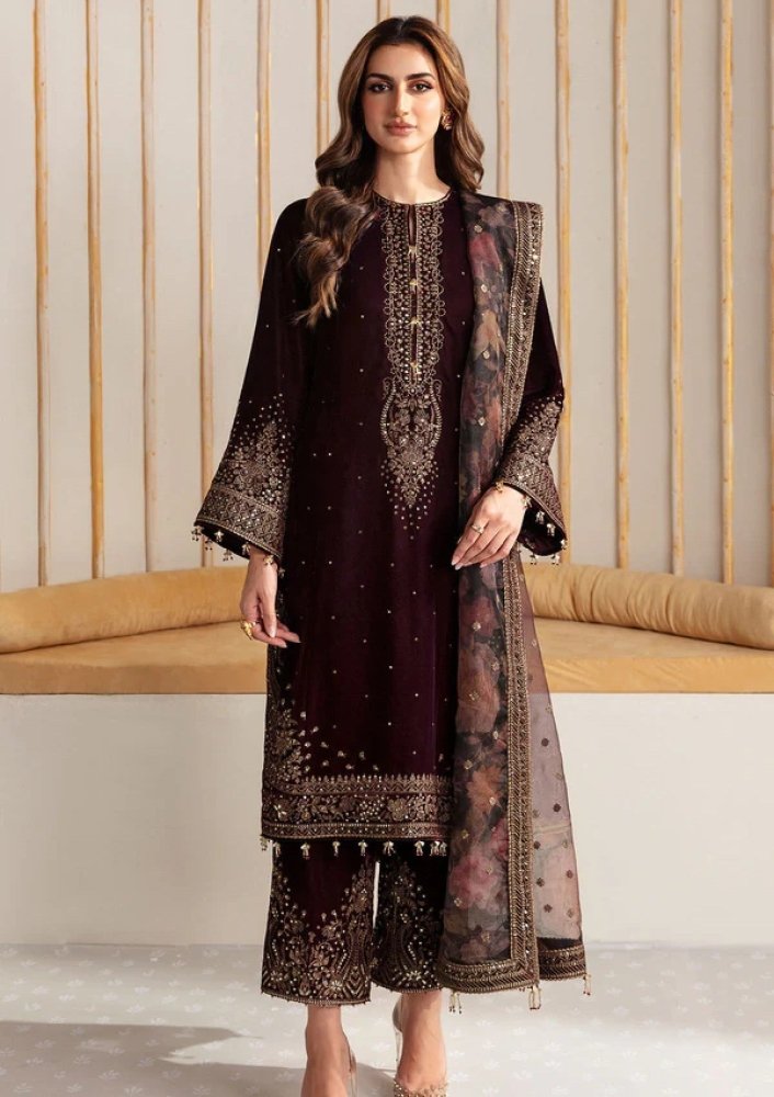 Velvet - 3pc Embroidered with Organza Embroidered Dupatta - 956 - Sapphire Studios