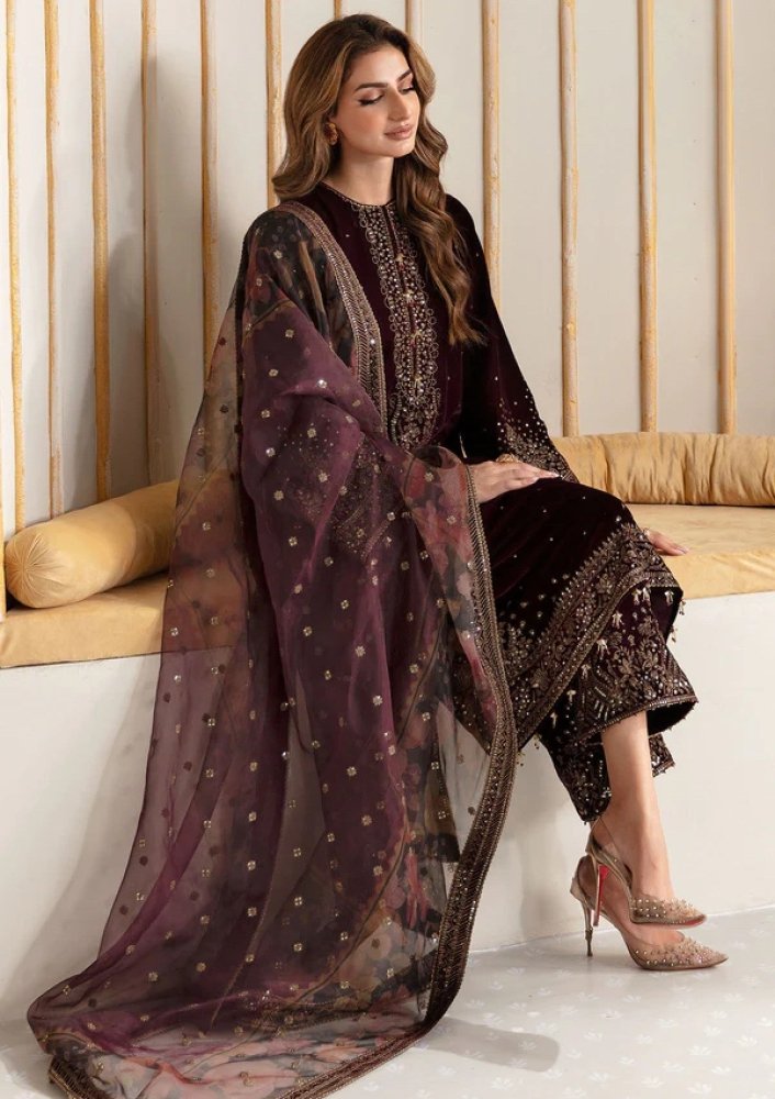 Velvet - 3pc Embroidered with Organza Embroidered Dupatta - 956 - Sapphire Studios