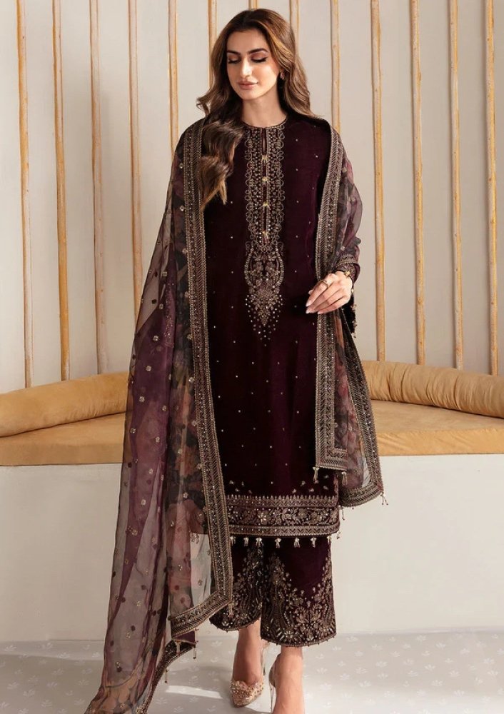 Velvet - 3pc Embroidered with Organza Embroidered Dupatta - 956 - Sapphire Studios