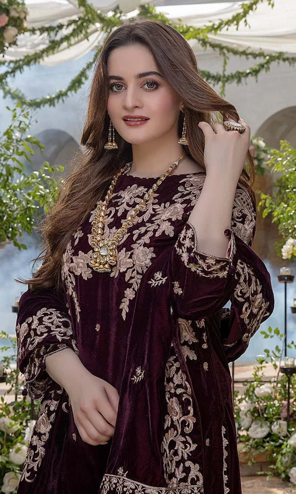 Velvet - 3pc Embroidered with Velvet Embroidered Dupatta - 955 - Sapphire Studios
